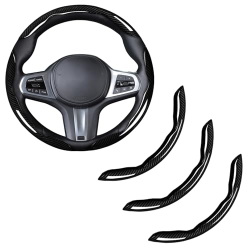 Aotoyou Carbon Fiber Steering Wheel Cover Snap on Car Steering Wheel Cover Set Accessories 3pcs Wrap Grip Non Slip Protector Universal Glossy Black - Image 1