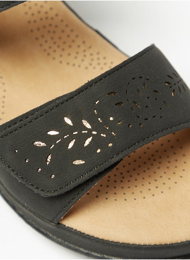 Flora Bella - Women Floral Cutwork Detail Sandals with Hook and Loop Closure - Image 1