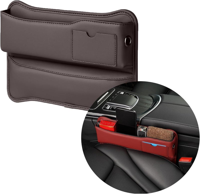 Khazna Car Seat Gap Organizer, Front Seat Gap Filler Car Organizer Between Seats Leather Adjustable Multifunctional Car Organization Accessories for Phone, Sunglasses Money, Cards, Keys, Remote (Brown) - Image 1