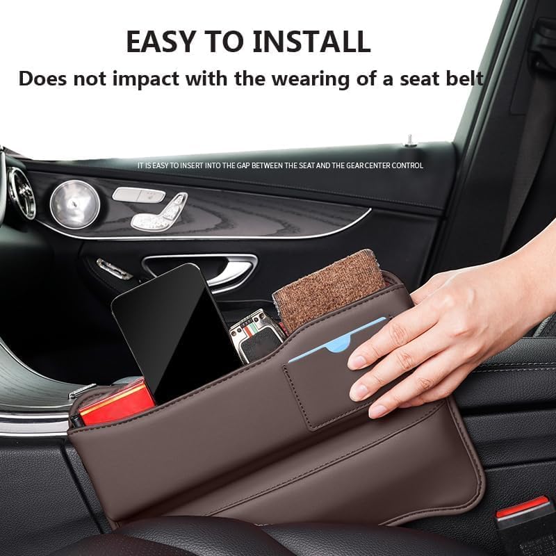 Khazna Car Seat Gap Organizer, Front Seat Gap Filler Car Organizer Between Seats Leather Adjustable Multifunctional Car Organization Accessories for Phone, Sunglasses Money, Cards, Keys, Remote (Brown) - Image 3