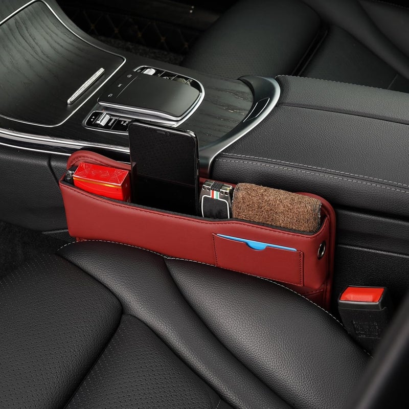 Khazna Car Seat Gap Organizer, Front Seat Gap Filler Car Organizer Between Seats Leather Adjustable Multifunctional Car Organization Accessories for Phone, Sunglasses Money, Cards, Keys, Remote (Brown) - Image 4