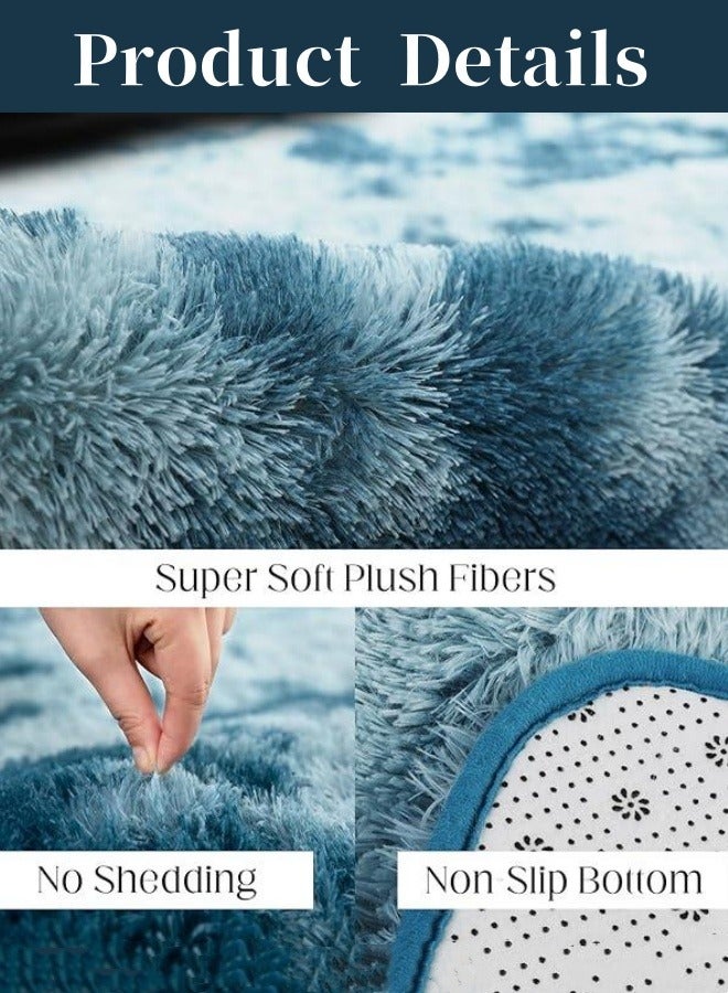 Loquat Fluffy Area Rug, Tie-Dye Blue Luxury Rug Carpet Non-Slip Indoor Carpet Cozy Carpet Runner Rug Non Shedding Shaggy Carpets Fuzzy Rug for Living Room, Modern Indoor Plush Carpets - Image 3