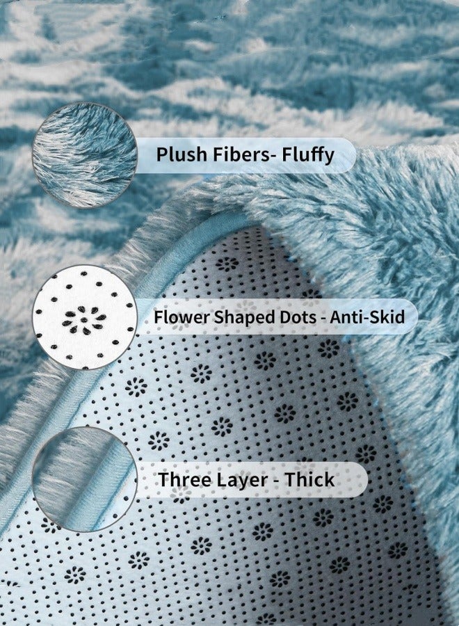 Loquat Fluffy Area Rug, Tie-Dye Blue Luxury Rug Carpet Non-Slip Indoor Carpet Cozy Carpet Runner Rug Non Shedding Shaggy Carpets Fuzzy Rug for Living Room, Modern Indoor Plush Carpets - Image 2