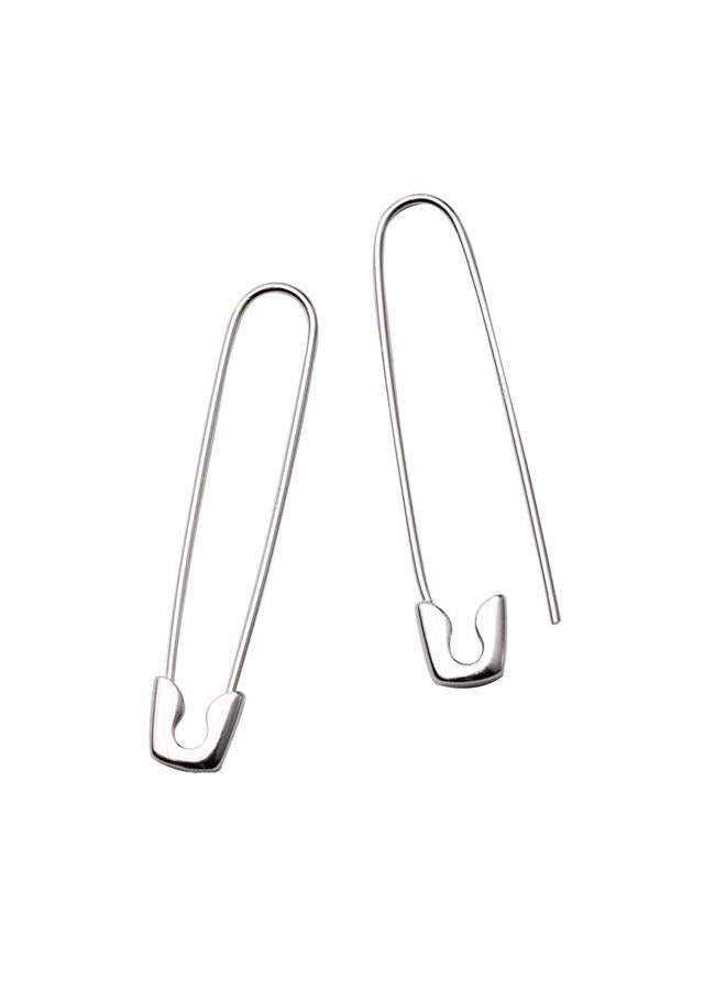 Dtja Minimalist Safety Pin Cartilage Sterling Silver Big Hoop Earrings for Women Girls Elegant Dangle Drop 37mm - Image 1