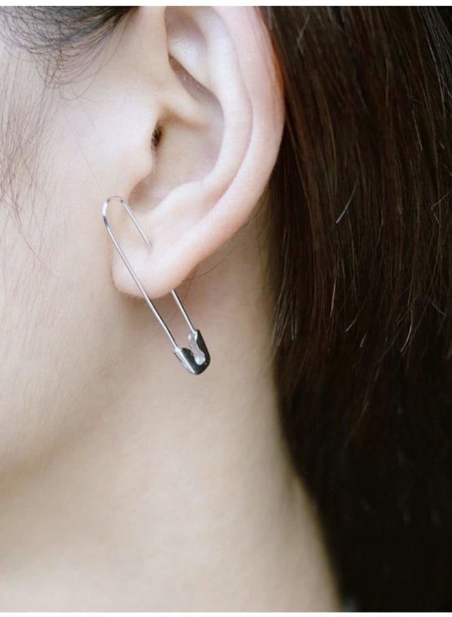 Dtja Minimalist Safety Pin Cartilage Sterling Silver Big Hoop Earrings for Women Girls Elegant Dangle Drop 37mm - Image 3