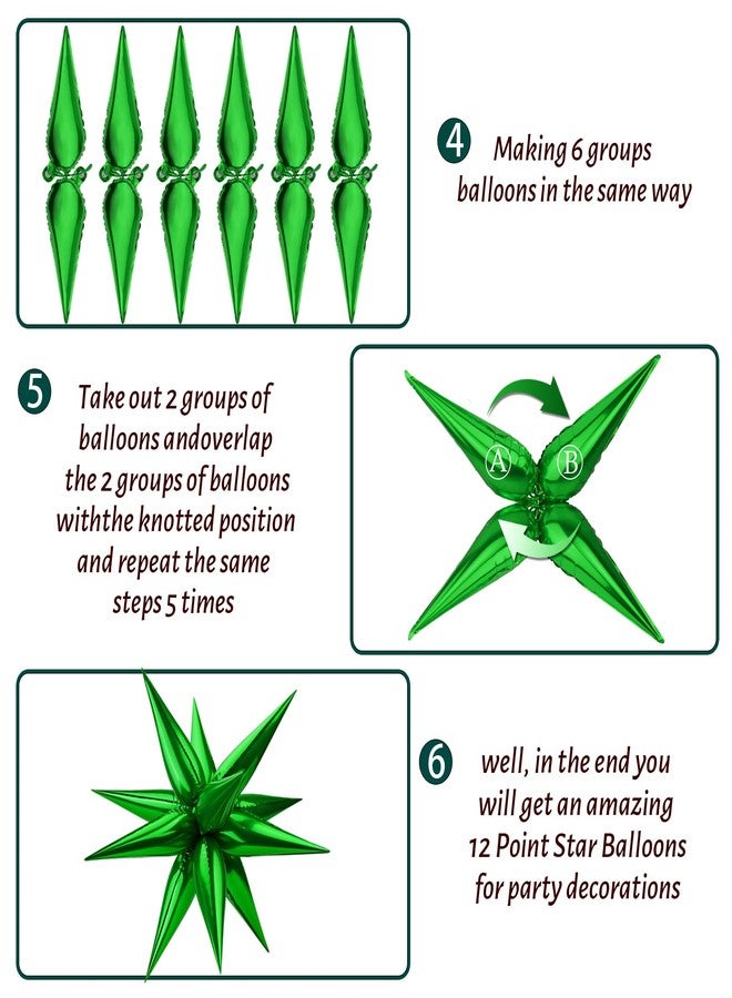 Moukiween 60 PCS Green Star Balloons, 12 Point Cone Explosion Star Foil Balloons for Christmas, Birthday, Wedding, St. Patrick's, Safari Jungle Decorations (Green) - Image 4