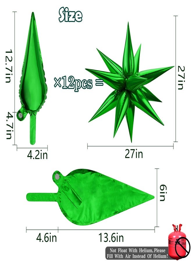 Moukiween 60 PCS Green Star Balloons, 12 Point Cone Explosion Star Foil Balloons for Christmas, Birthday, Wedding, St. Patrick's, Safari Jungle Decorations (Green) - Image 2
