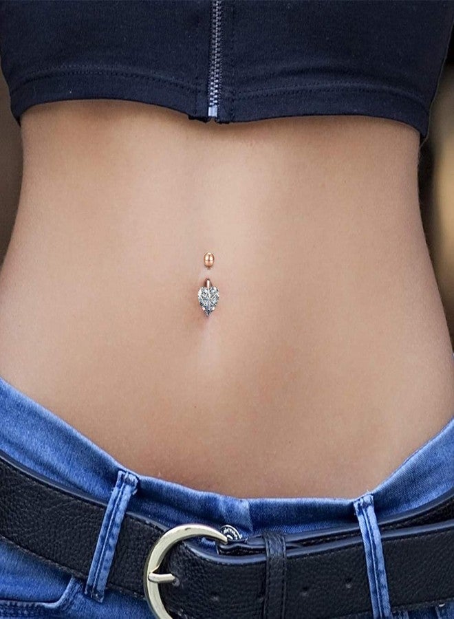 Sorellaz Womens Navel Belly Button Piercing Rosegold American Diamond Heart Ring: Pack of 1 (SRFAJW/A234-rgah) - Image 2
