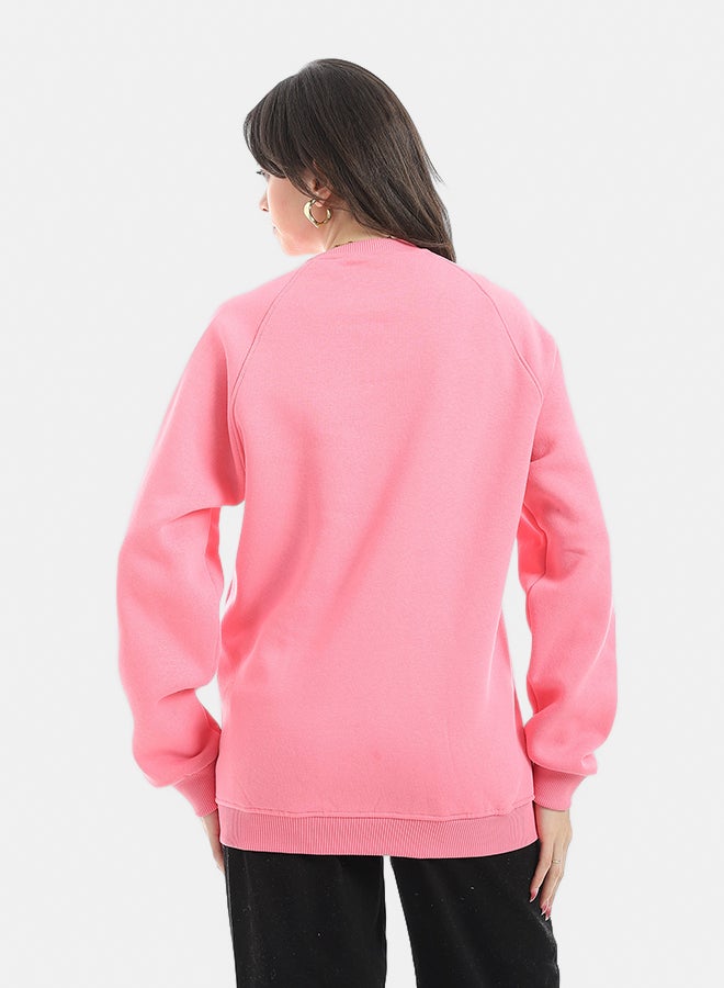 Andora Embrodried Long Sleeves Round Collar Sweatshirt-Rose - Image 3