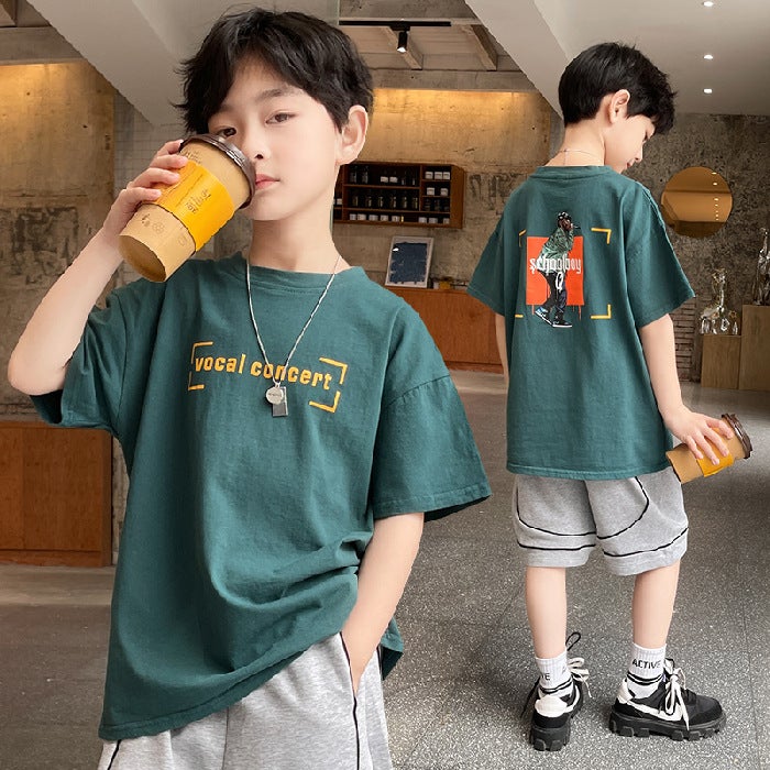 Cartoon Heavyweight Pure Cotton Short-Sleeve T-Shirt For Older Children, Summer Trendy Brand Boys' Loose Half-Sleeve Top, 2026 New Model - Image 1