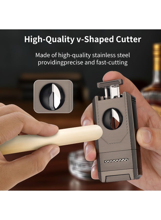 Cigar Torch Lighter, Double Jet Flame Refillable Butane Lighters with Cigar Cutter V Cut, Cigar Holder, Windproof Butane Lighters - Image 5