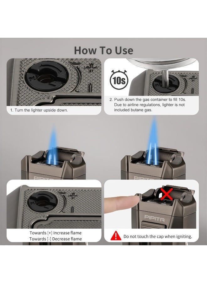 Cigar Torch Lighter, Double Jet Flame Refillable Butane Lighters with Cigar Cutter V Cut, Cigar Holder, Windproof Butane Lighters - Image 4