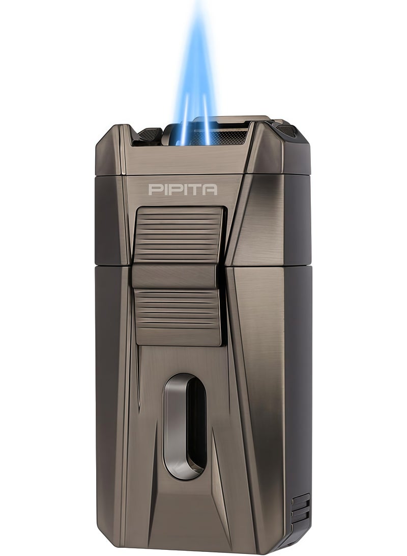 Cigar Torch Lighter, Double Jet Flame Refillable Butane Lighters with Cigar Cutter V Cut, Cigar Holder, Windproof Butane Lighters - Image 1