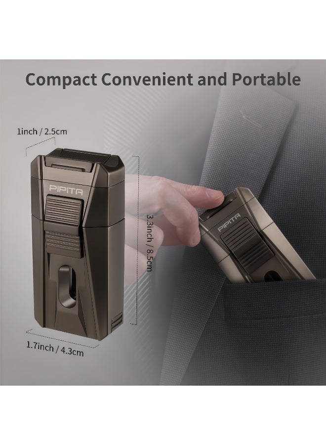 Cigar Torch Lighter, Double Jet Flame Refillable Butane Lighters with Cigar Cutter V Cut, Cigar Holder, Windproof Butane Lighters - Image 3