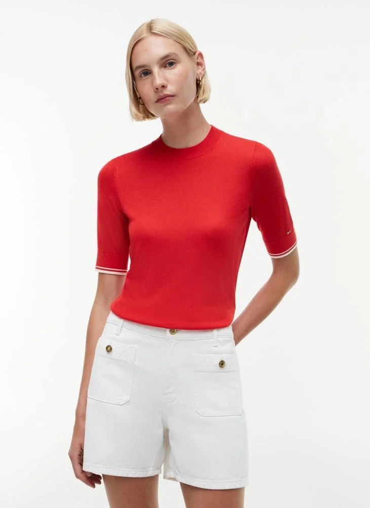 Tommy Hilfiger Tipped Short Sleeve Jumper With Silk