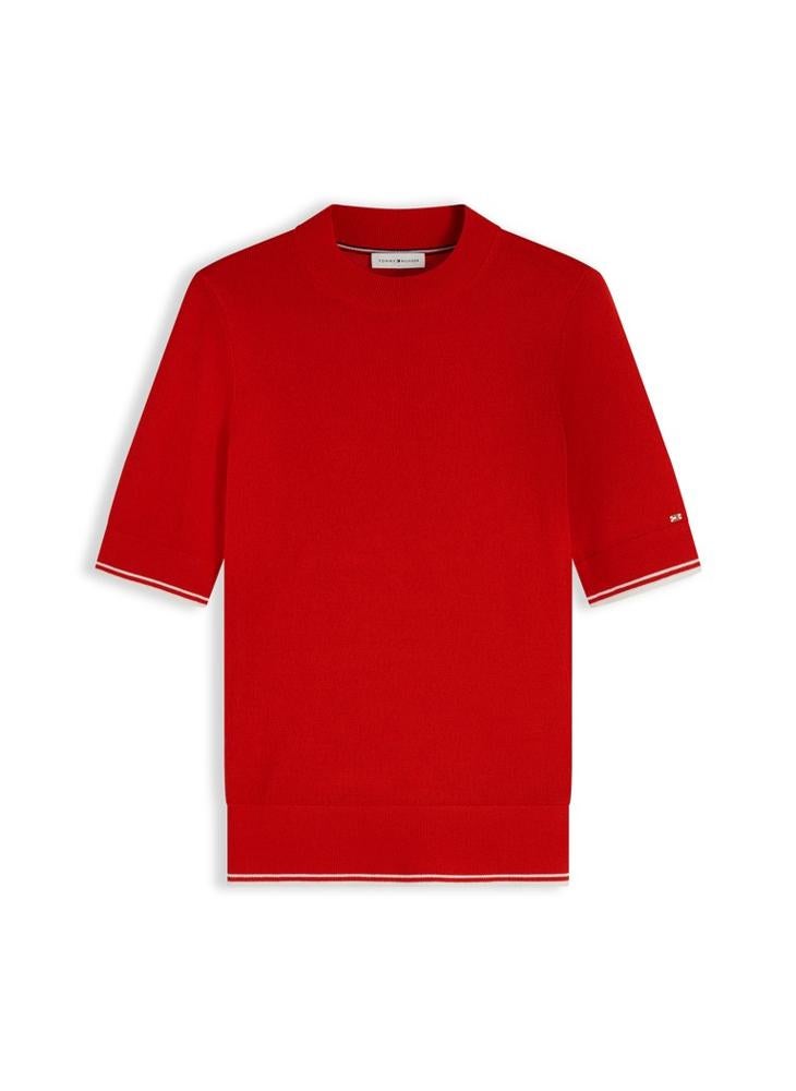 TOMMY HILFIGER Tipped Short Sleeve Jumper With Silk - Image 5