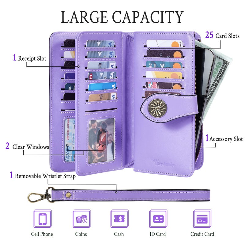 Travelambo Women's Wallet RFID Blocking Wristlet Clutch Purse with Large Capacity & Removable Strap - Image 2