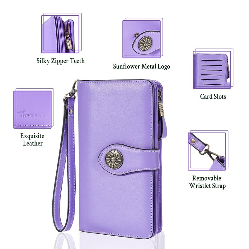 Travelambo Women's Wallet RFID Blocking Wristlet Clutch Purse with Large Capacity & Removable Strap - Image 5
