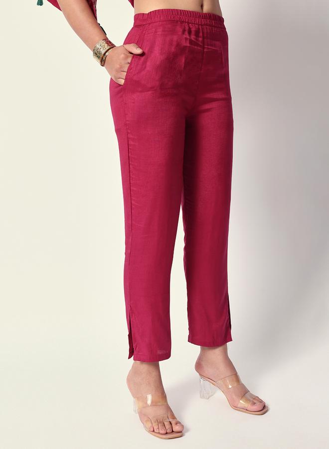 ISHIN Women's Pink Silk Textured Tunic Full Palazzo Regular Fit Kurta Set - Image 2