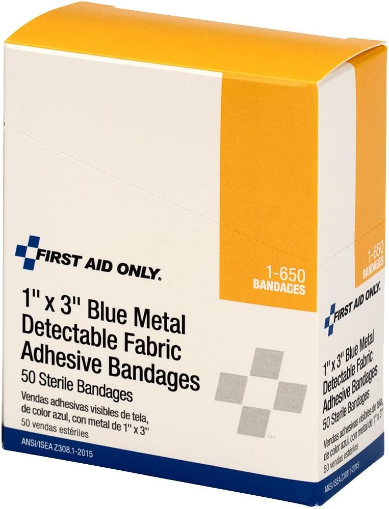 First Aid Only 1650 Metal Detect Fabric Strip 3 Length x 1 Width Box of 50 - Image 1