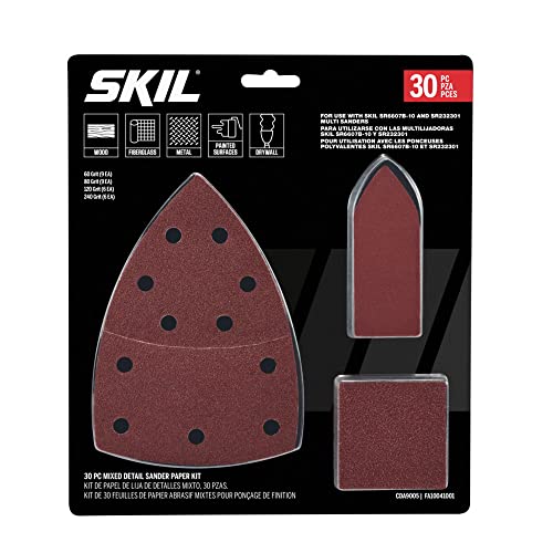SKIL 30Piece Mixed 6080120240 Grits Detailed Sand Paper Kit for SKIL Sanders SR232301 SR6607B10 CDA9005