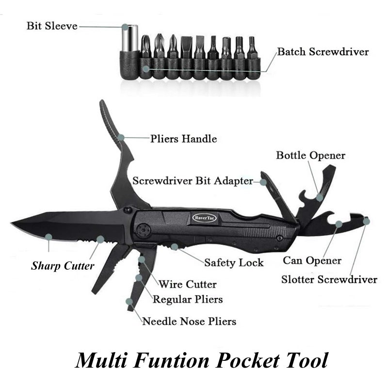 RoverTac Pocket Knife Multitool - 15-in-1 Multi Tool with Knife, Pliers, Screwdrivers, Bottle Opener - Tactical, Camping, Survival Knife - Compact Gear for Outdoors, Camping, Hiking, Gifts for Men - Image 2