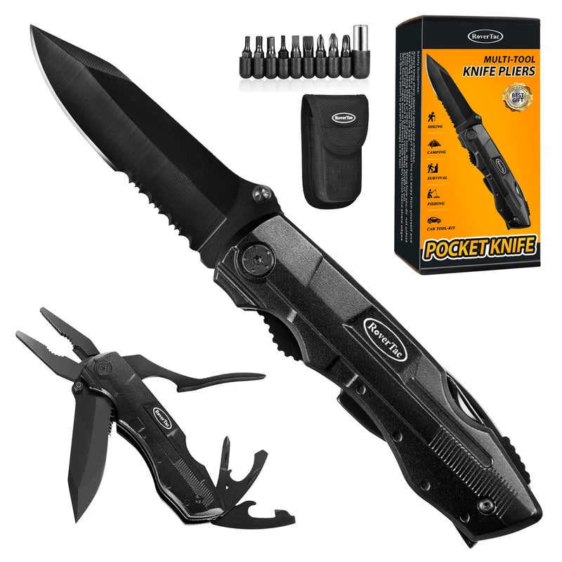 RoverTac Pocket Knife Multitool - 15-in-1 Multi Tool with Knife, Pliers, Screwdrivers, Bottle Opener - Tactical, Camping, Survival Knife - Compact Gear for Outdoors, Camping, Hiking, Gifts for Men - Image 1