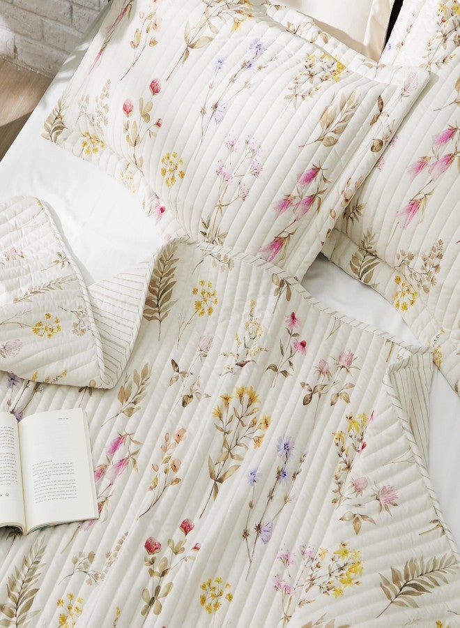 Bedsure Floral Quilt Set King - Reversible Autumn Botanical Quilt Bedding Set, 3 Pieces Lightweight Bedspread, Soft Microfiber Coverlet with 2 Pillow Shams for All Seasons (106"x96") - Image 3