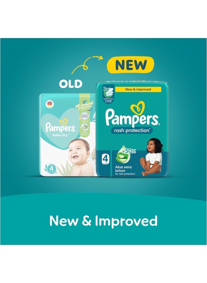 بامبرز Pampers Rash Protection Taped Diapers, Size 4, 9-14kg, +50% Aloe Vera Lotion for Rash Protection, 3x Fortified Layers for Leakage Protection, Giga Box, 270 Count - Image 1