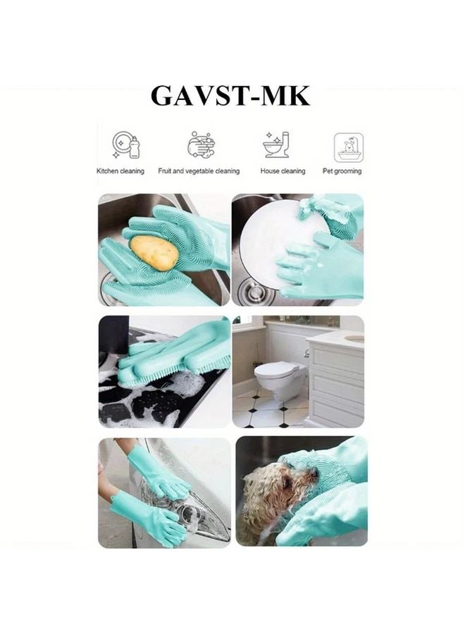 Heavy Duty Dishwashing Gloves 1 Pair Non Slip Grip Abrasive Scrubbing Surface Turquoise - Image 4