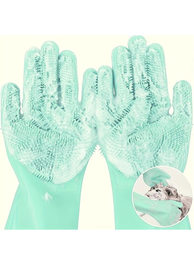 Heavy Duty Dishwashing Gloves 1 Pair Non Slip Grip Abrasive Scrubbing Surface Turquoise - Image 1