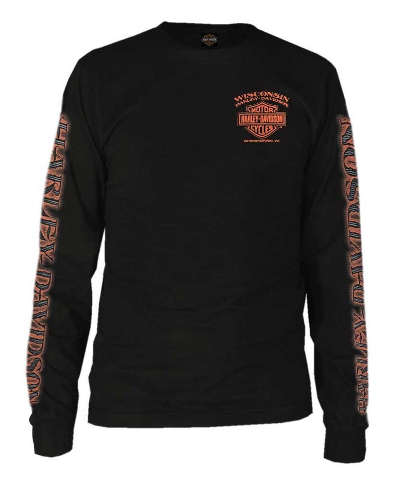 HARLEY DAVIDSON Harley-Davidson Men's Eagle Piston Long Sleeve Crew Shirt, Black 30299947 (L) - Image 1