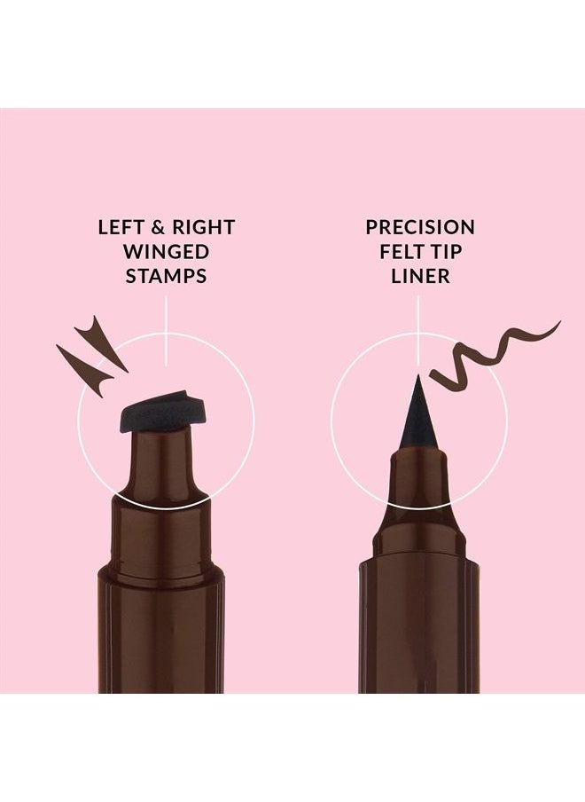 The Quick Flick Wings Eyeliner Stamp, Felt-Tip Liquid Eyeliner, Water-and-Smudge-Proof Cat Eyeliner, Hot Fudge Liquid Eyeliner Pen, Petite 8mm (3mm Thickest) Winged Eyeliner Stamp, 2 Pens  - Image 4