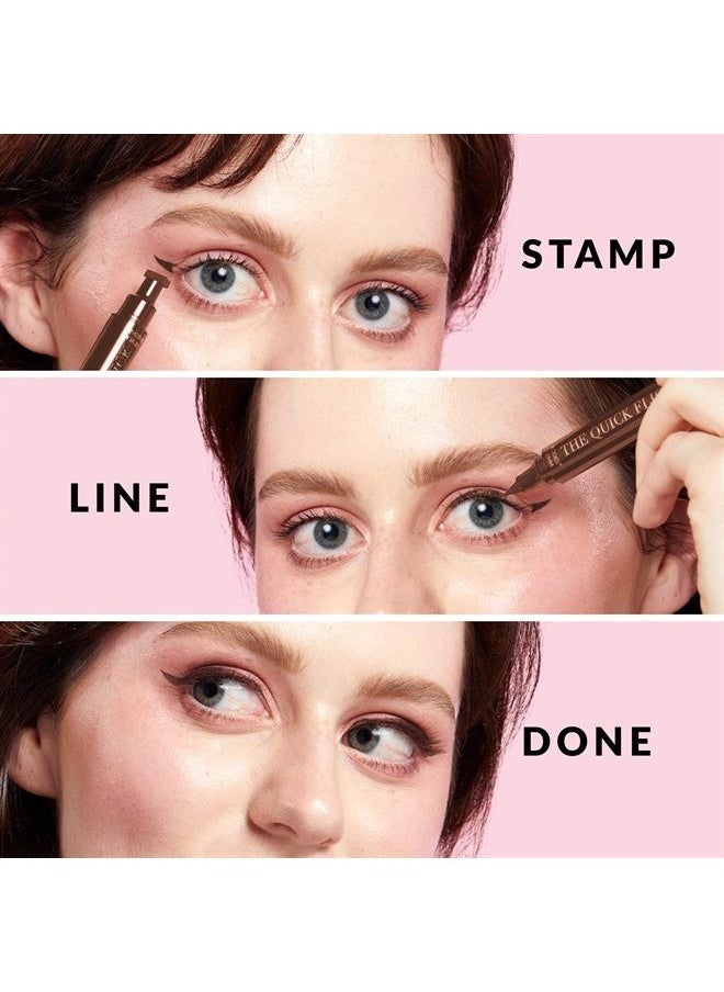 The Quick Flick Wings Eyeliner Stamp, Felt-Tip Liquid Eyeliner, Water-and-Smudge-Proof Cat Eyeliner, Hot Fudge Liquid Eyeliner Pen, Petite 8mm (3mm Thickest) Winged Eyeliner Stamp, 2 Pens  - Image 2