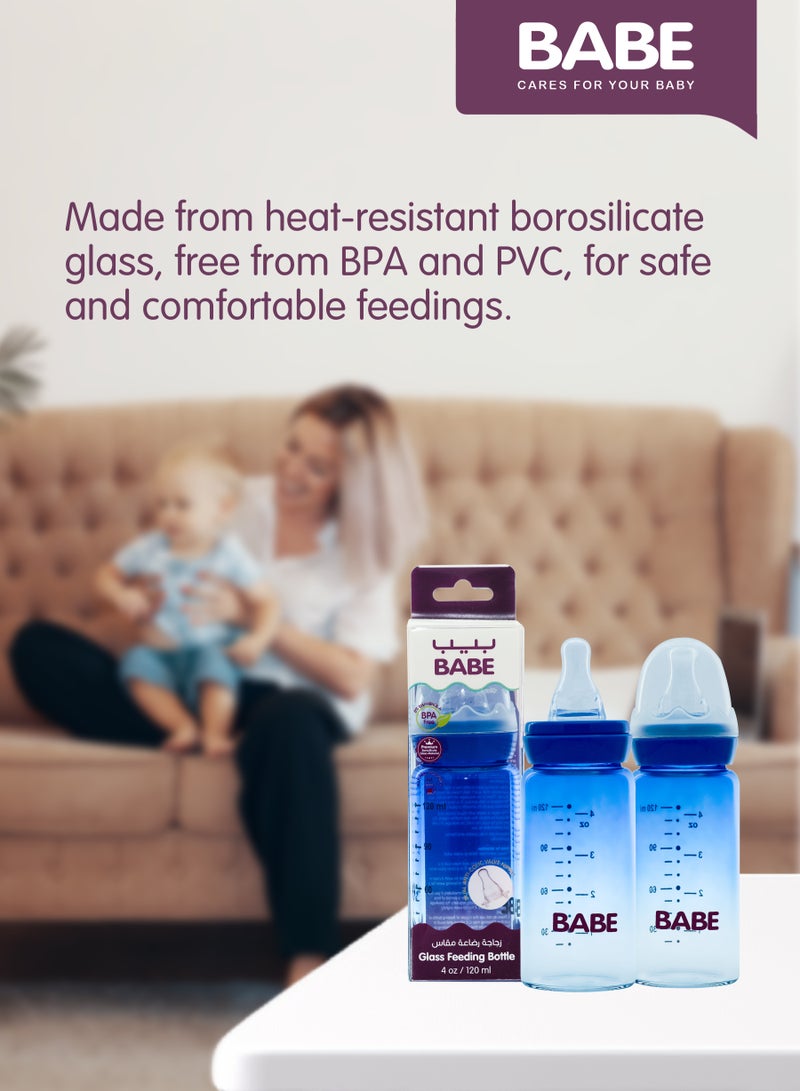 بابي زجاجة رضاعة زجاجية من بيبي بيبي، سعة 120 مل (4 أونصة) - أزرق - Image 5