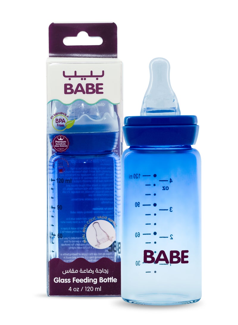 بابي زجاجة رضاعة زجاجية من بيبي بيبي، سعة 120 مل (4 أونصة) - أزرق - Image 1