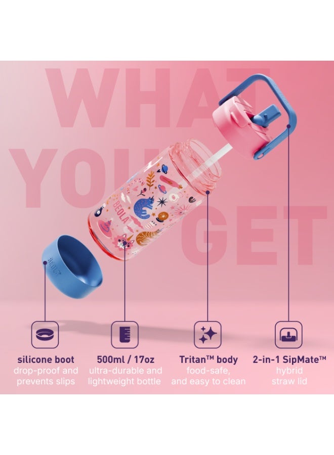 بيولا مجموعة بيولا مكونة من قطعتين، صندوق غداء للأطفال للمدرسة مع زجاجة، علبة بنتو غداء للأطفال مع وعاء طعام معزول بسعة 8 أونصات وزجاجة ماء معزولة بسعة 500 مل بغطاء شفاط وقاعدة سيليكون (يوني كات ماجيك) - Image 5