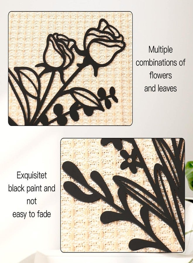 KOYILTD 3 Pcs Large Black Metal Flowers and Vases Wall Decor Farmhouse Metal Flowers Wall Art Minimalist Art Flower Arrangement for Living Room Bedroom or Kitchen (Black, Floral C) - Image 4