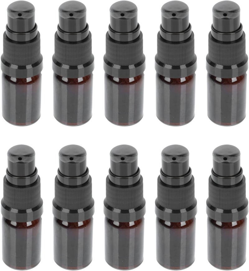 OSALADI Travel Toiletries Containers 5ML Perfume Bottles Push Down Liquid Pump Dispenser Glass Bottles for Essential Oils Face Body Cream Lotion, 10 Pcs, Brown Travel Toiletry Containers