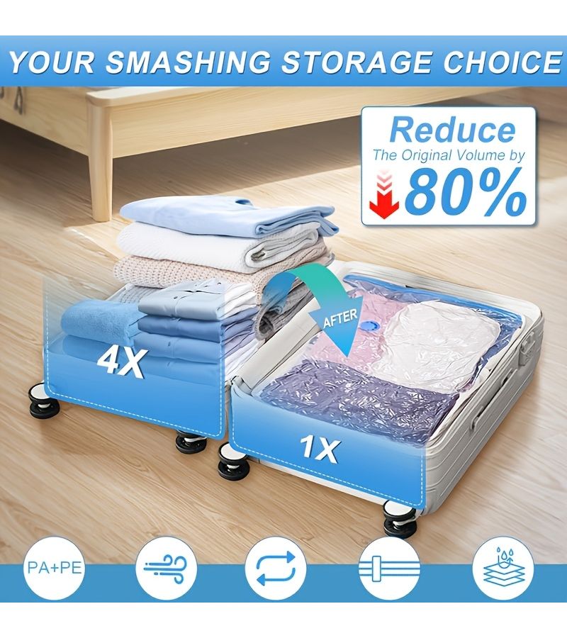 9pcs Vacuum Compression Bags with Hand Pump Space Saver For Travel Clothes Storage - Image 4