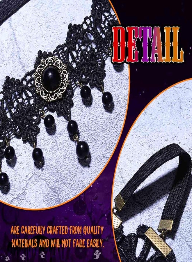 CLOACE Gothic Headband Black Rhinestone Lace Headpiece Beaded Halloween Headchain for Women (Beads) - Image 5