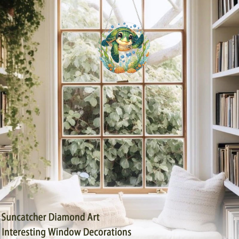 AIBOERL Diamond Art Hanging Kit for Adult,Special Shaped Rhinestone,Double Sided 5D DIY Acrylic Diamond Art Painting Window Pendants Home Garden Wall Hanging Kits Hanging Ornament (Turtles) - Image 2