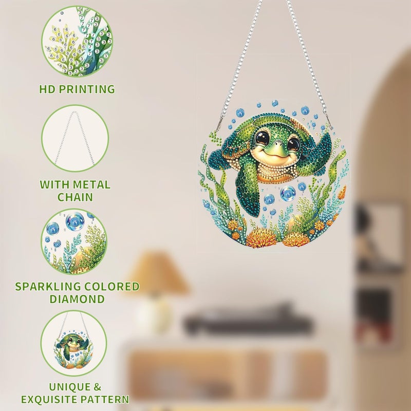 AIBOERL Diamond Art Hanging Kit for Adult,Special Shaped Rhinestone,Double Sided 5D DIY Acrylic Diamond Art Painting Window Pendants Home Garden Wall Hanging Kits Hanging Ornament (Turtles) - Image 3