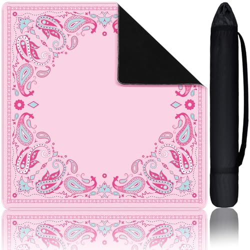 Sonwyoung 315 in Paisley Mahjong Mat with Black Carrying Bag Multi Purpose Game Mat AntiSlip Noisereducing Rubber Table Cover for Mahjong Card Board Tile Games Pink - Image 1