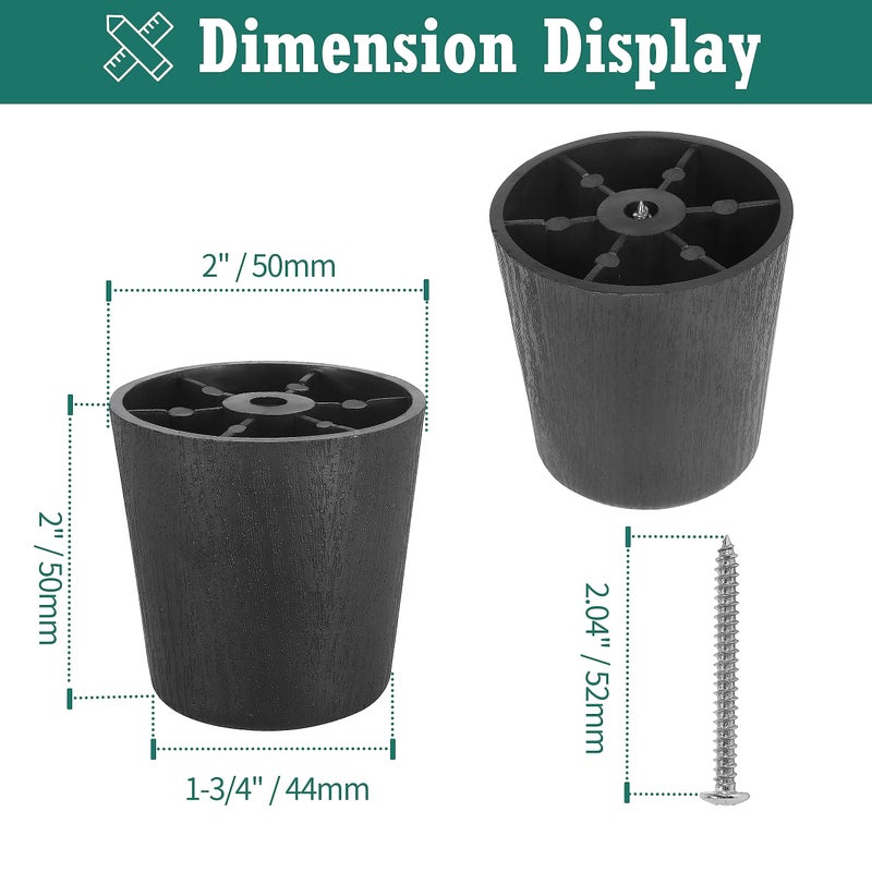 Masendelk 2 Inch Black Plastic Furniture Legs  Screw-In Couch Legs Round Tapered Sofa Legs Replacement Legs For Furniture Couch Table Sofa  Pack Of 4 - Image 4