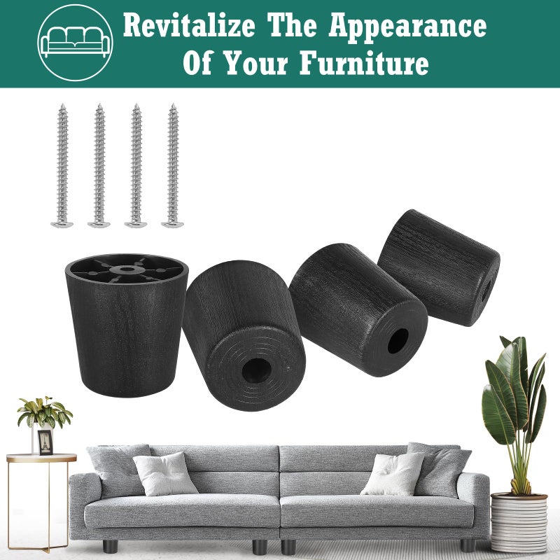Masendelk 2 Inch Black Plastic Furniture Legs  Screw-In Couch Legs Round Tapered Sofa Legs Replacement Legs For Furniture Couch Table Sofa  Pack Of 4 - Image 2