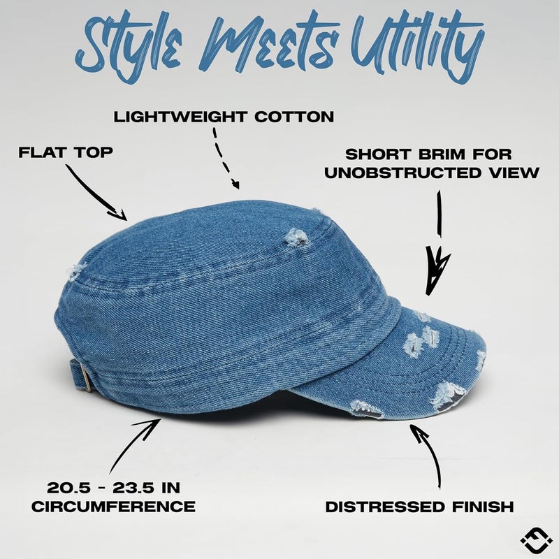 Funky Junque Distressed Military Hat – Newsboy Hats for Women, Short Brim Army Baseball Cap, Womens Cadet Hat Trendy Style - Image 3