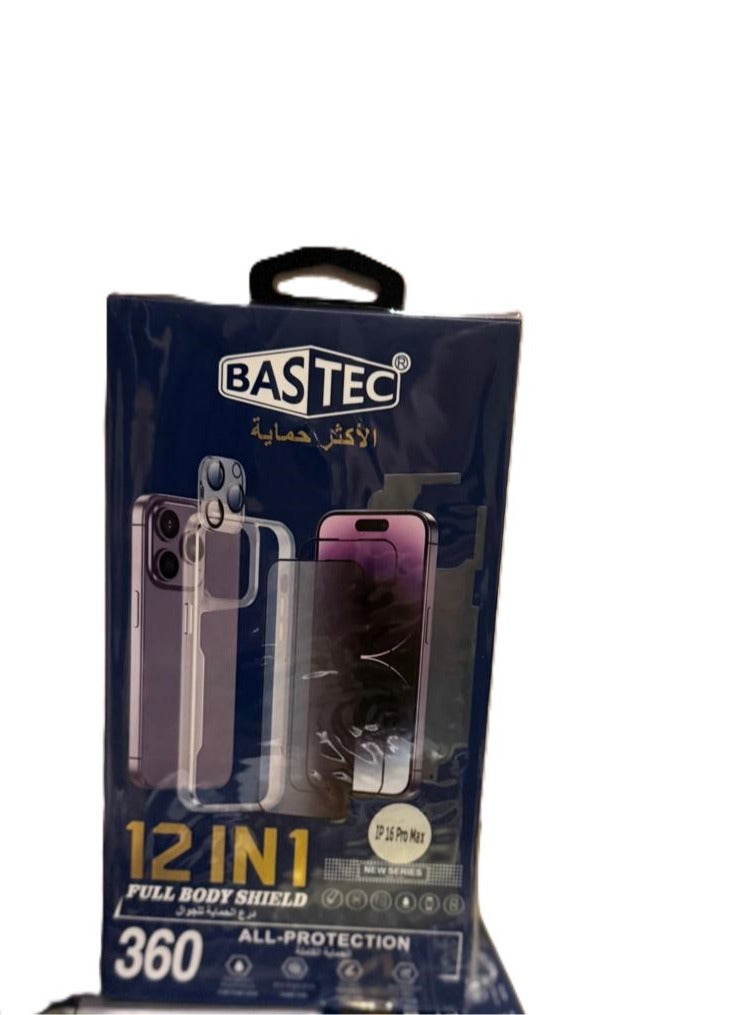 باس تيك بكج حماية ايفون 12 في 1  ايفون 16 برو ماكس من باستك. شاشة حماية زجاج ضد الكسر والخدوش . شاشة حماية لقافة . كفر صلب شفاف , ستيكر خلفي . حماية عدسة الكاميرا و قطعة ماج سيف و مشبك حمايه ومناديل تنظيف - Image 2