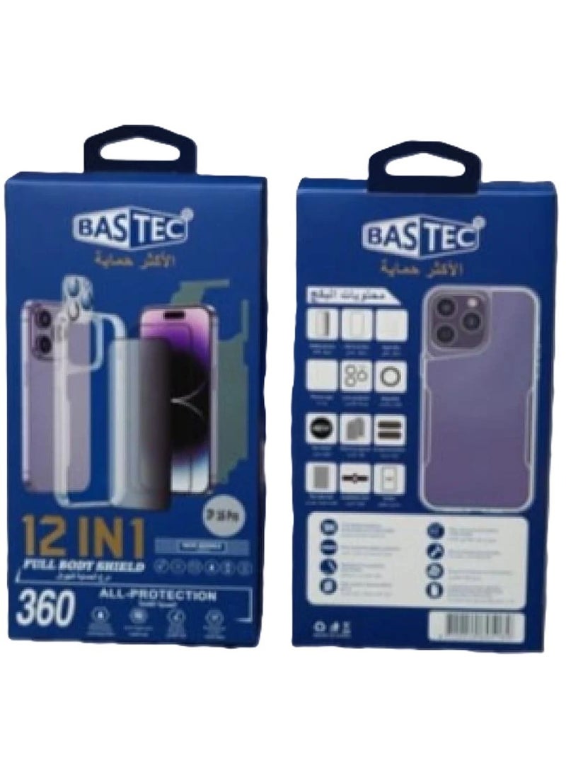 باس تيك بكج حماية ايفون 12 في 1  ايفون 16 برو ماكس من باستك. شاشة حماية زجاج ضد الكسر والخدوش . شاشة حماية لقافة . كفر صلب شفاف , ستيكر خلفي . حماية عدسة الكاميرا و قطعة ماج سيف و مشبك حمايه ومناديل تنظيف - Image 4