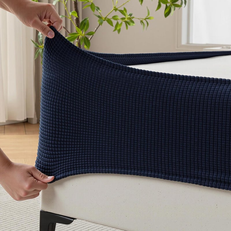 MIYE Jacquard Fabric Box Spring Cover,Super Stretchy Wrap Around 4 Sides Elastic Bed Skirt,Wrinkle & Fading Resistant,Washable & Easy Fit. (Navy, Queen) - Image 1